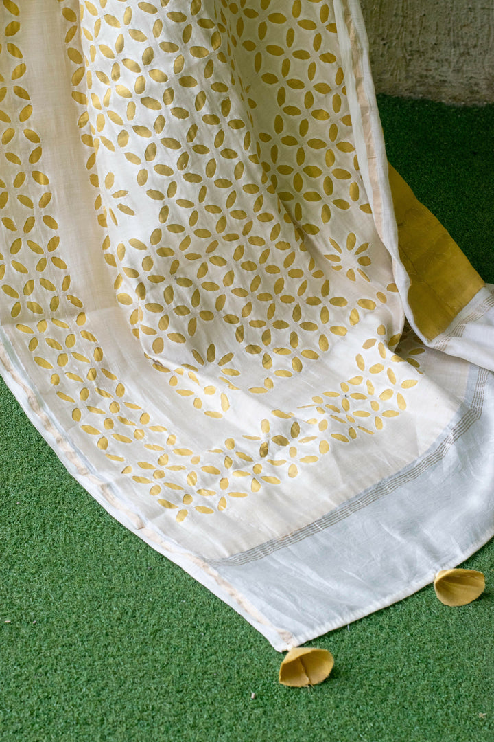 Moonlight Applique work Chanderi Silk Cotton Saree | Shobitam