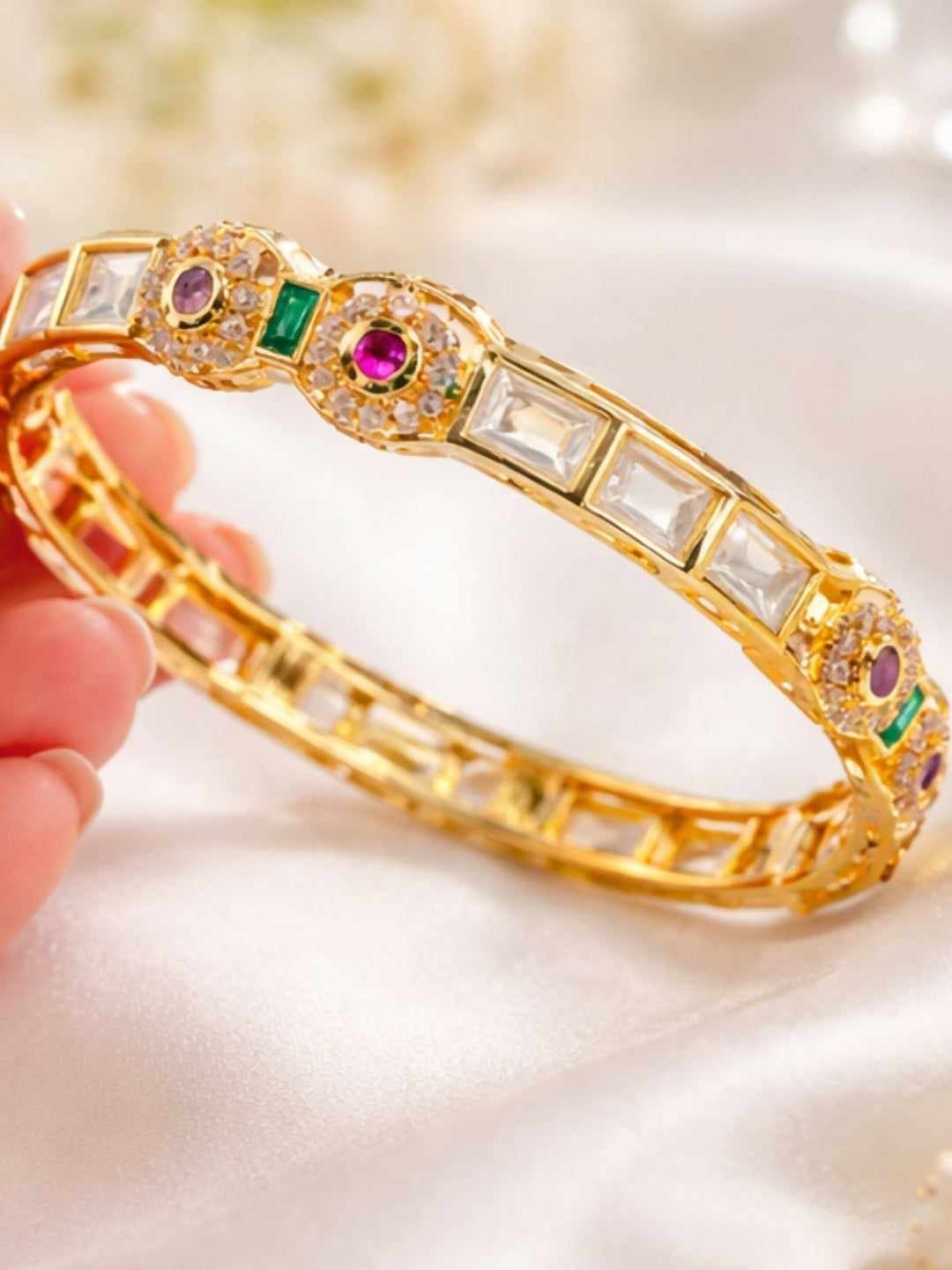 Gold Plated Antique Polki Moissanite Bangles | SHOBITAM