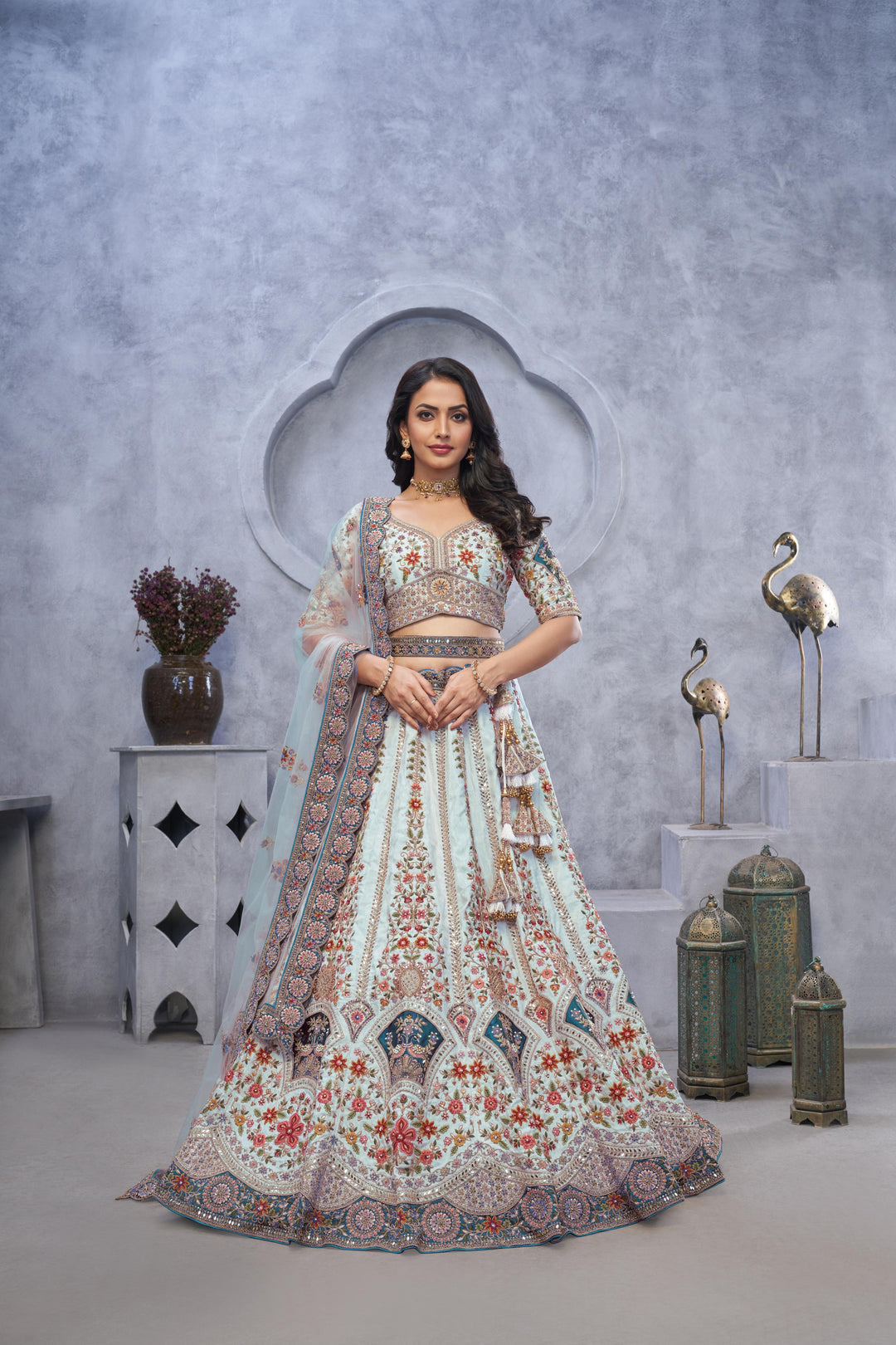 Powder Blue Peacock Lehenga Set