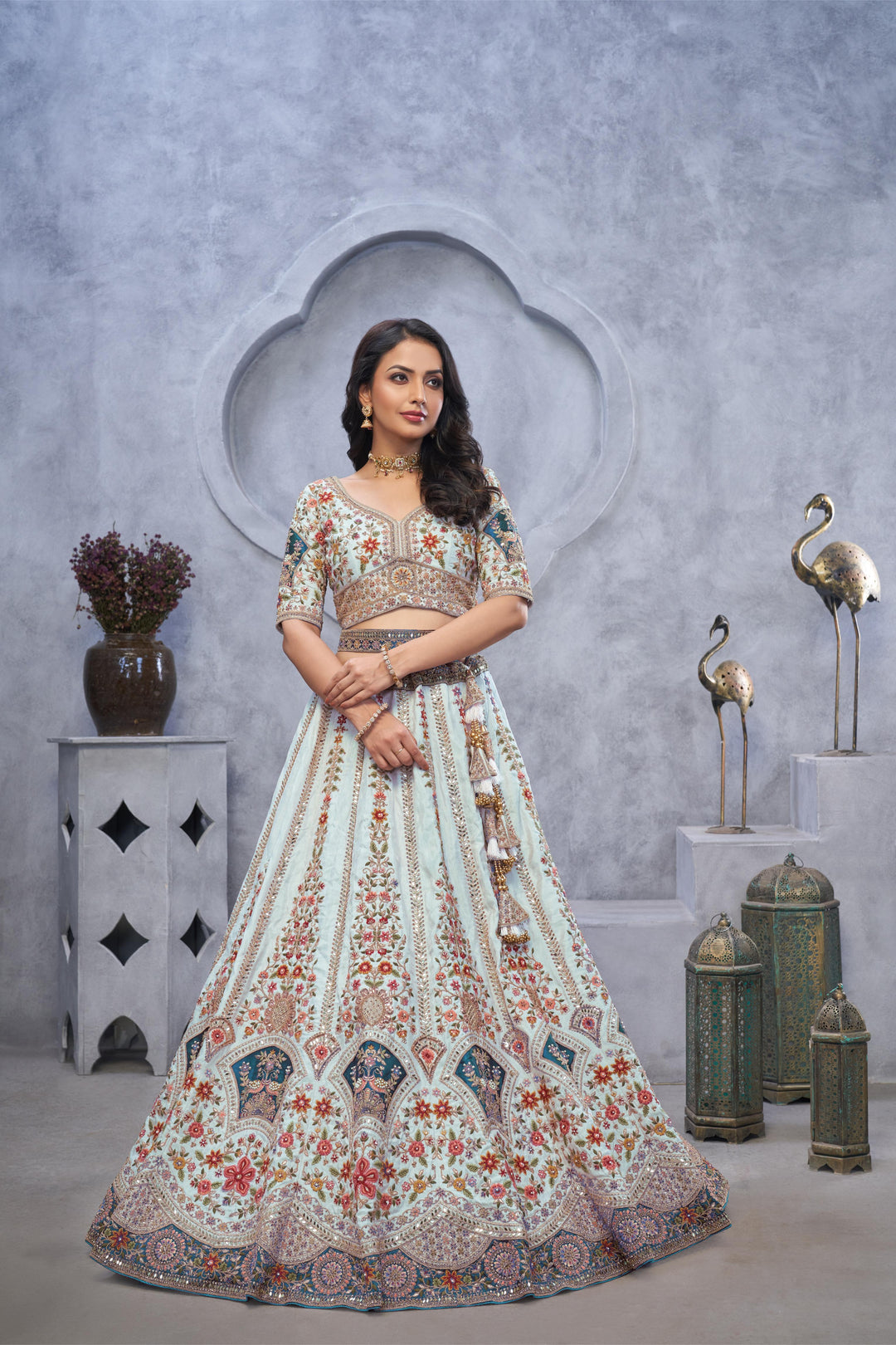 Powder Blue Peacock Lehenga Set