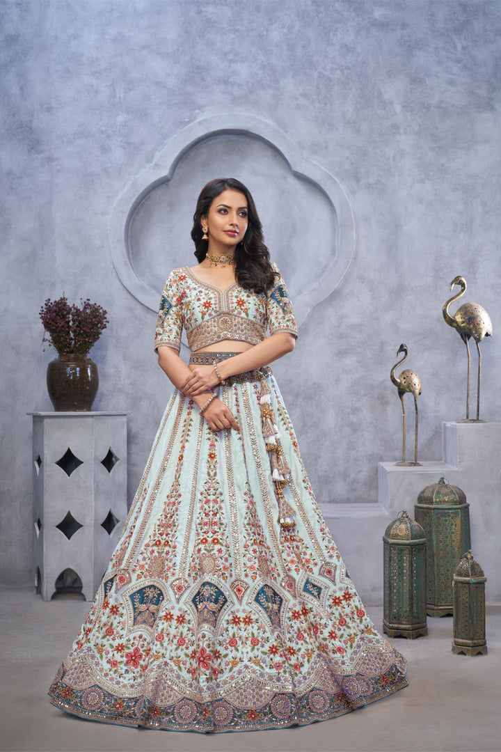Powder Blue Peacock Lehenga Set