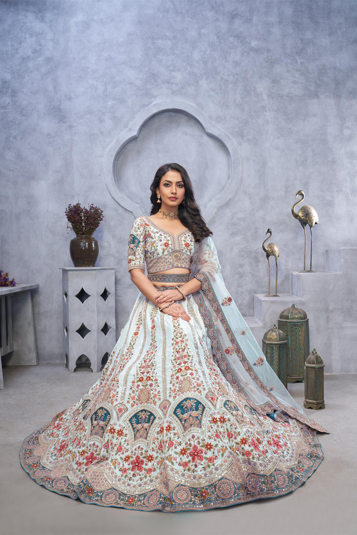 Powder Blue Peacock Lehenga Set