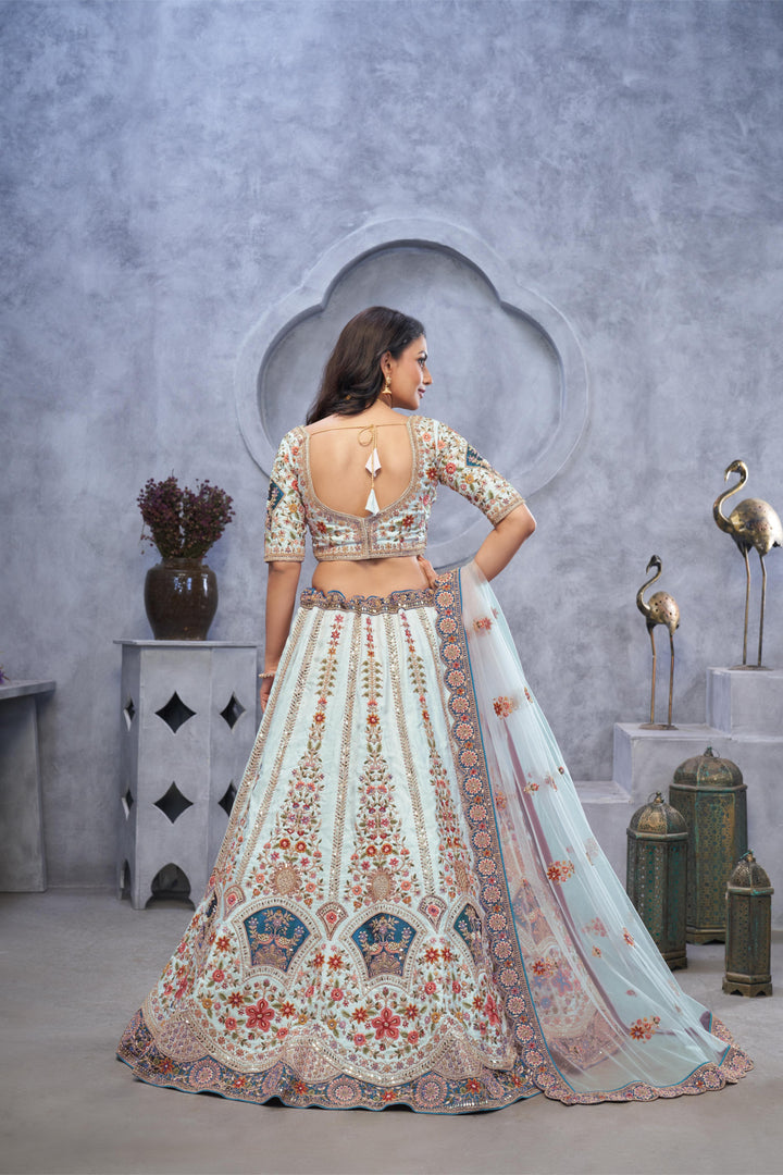 Powder Blue Peacock Lehenga Set
