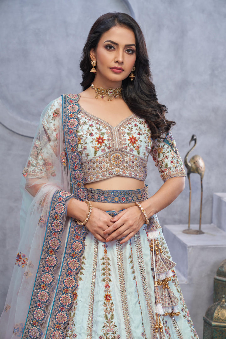 Powder Blue Peacock Lehenga Set