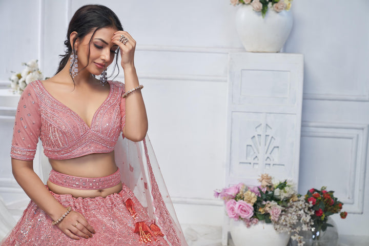 Peach Pink Bridesmaid & Special Occassion Lehenga
