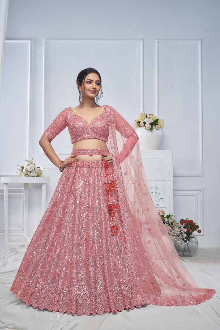 Peach Pink Bridesmaid & Special Occassion Lehenga