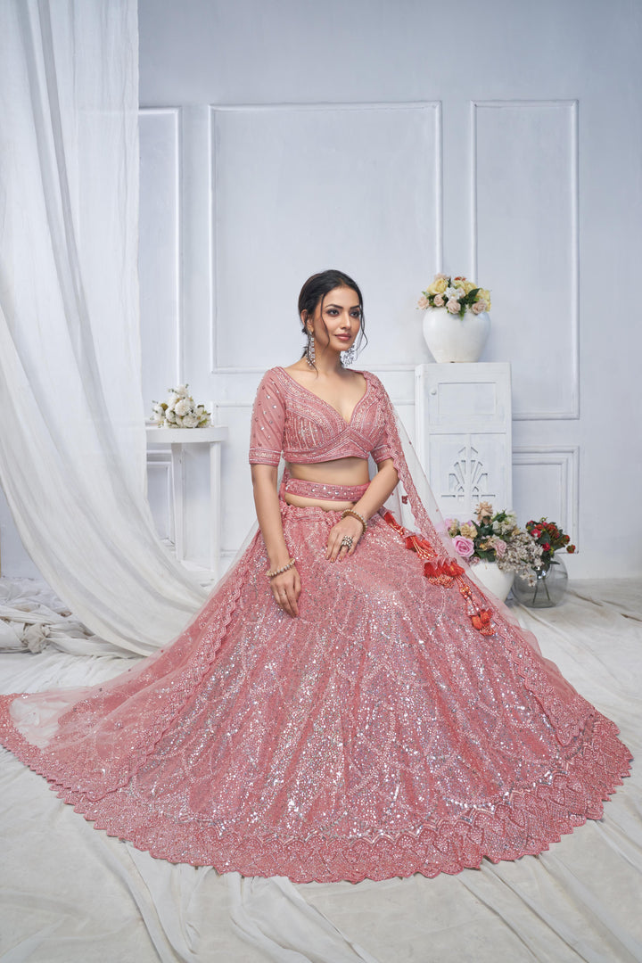 Peach Pink Bridesmaid & Special Occassion Lehenga