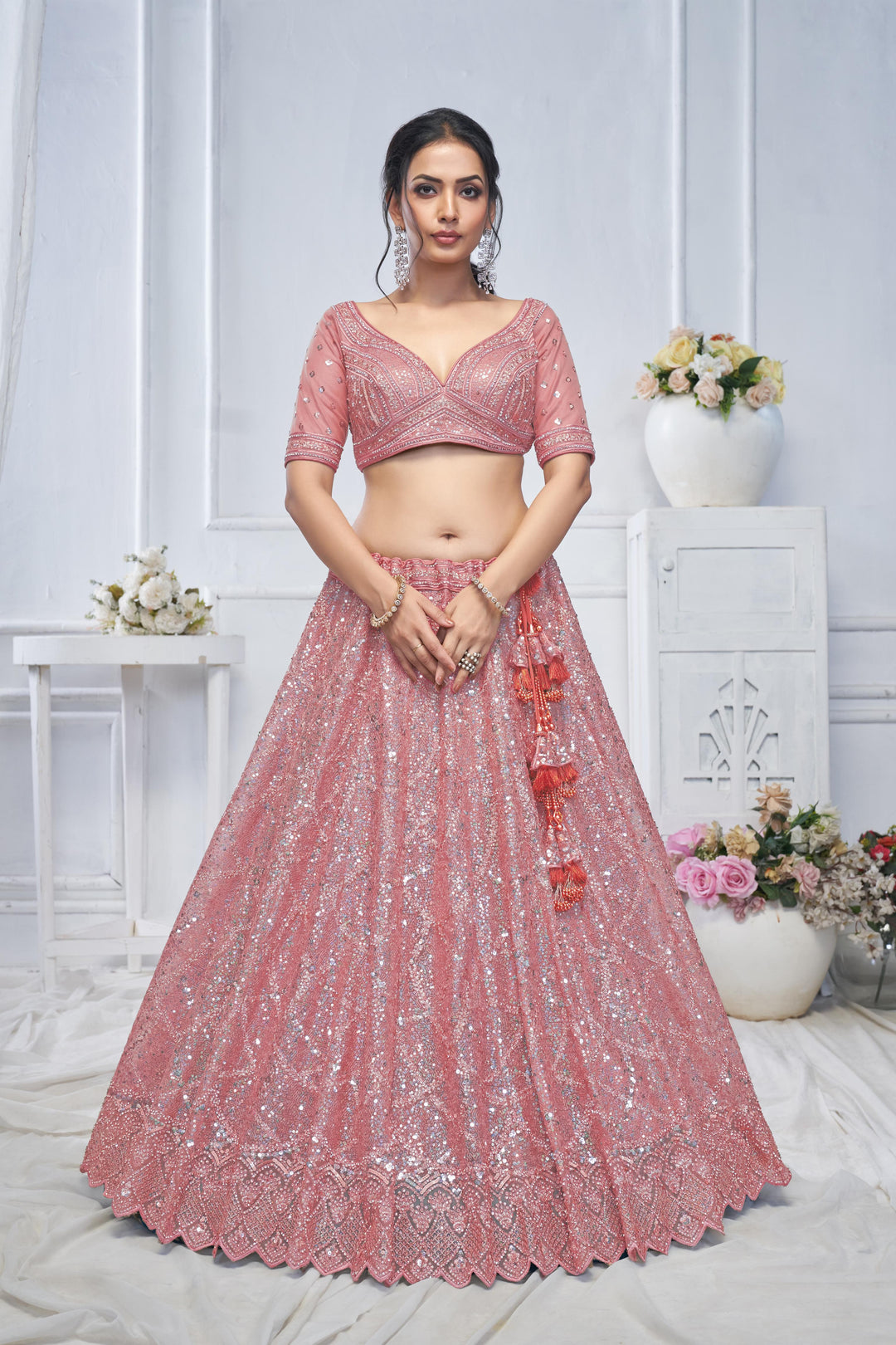 Peach Pink Bridesmaid & Special Occassion Lehenga
