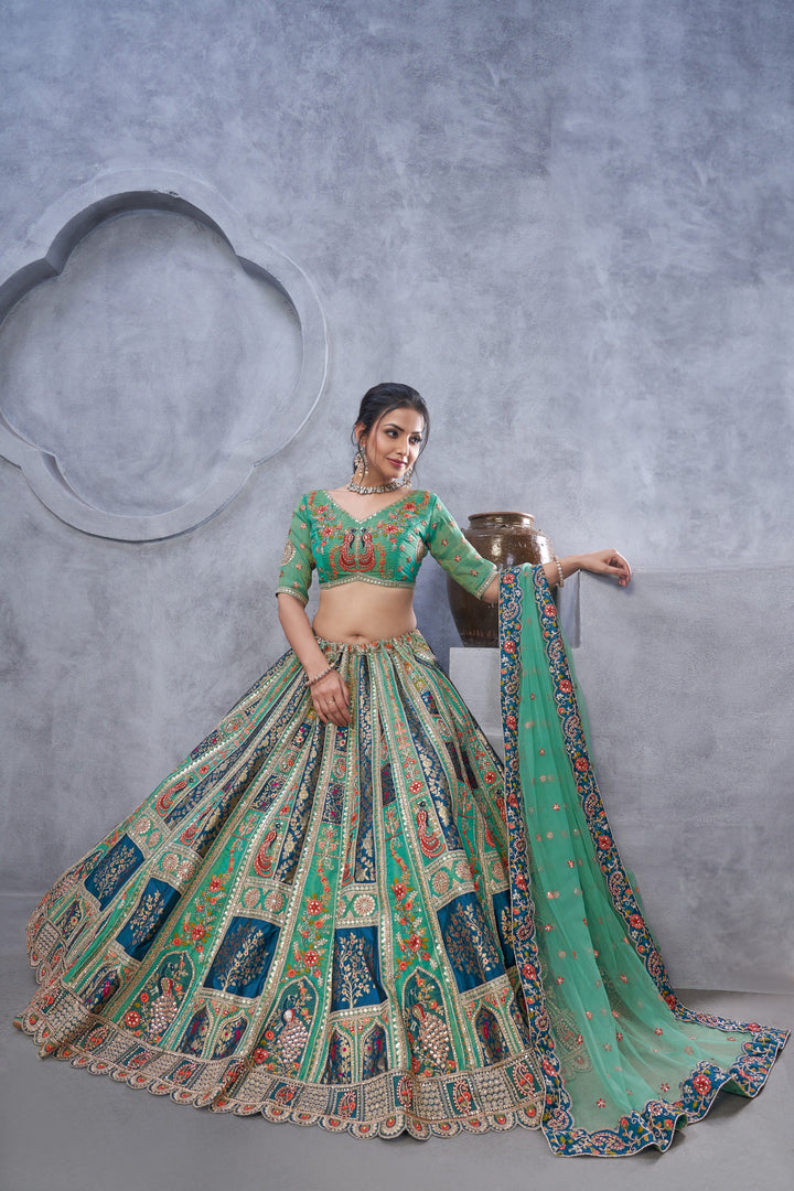 Sea Green Embroidered lehenga for Mehendi, Bridesmaid and Special Occasions | SHOBITAM