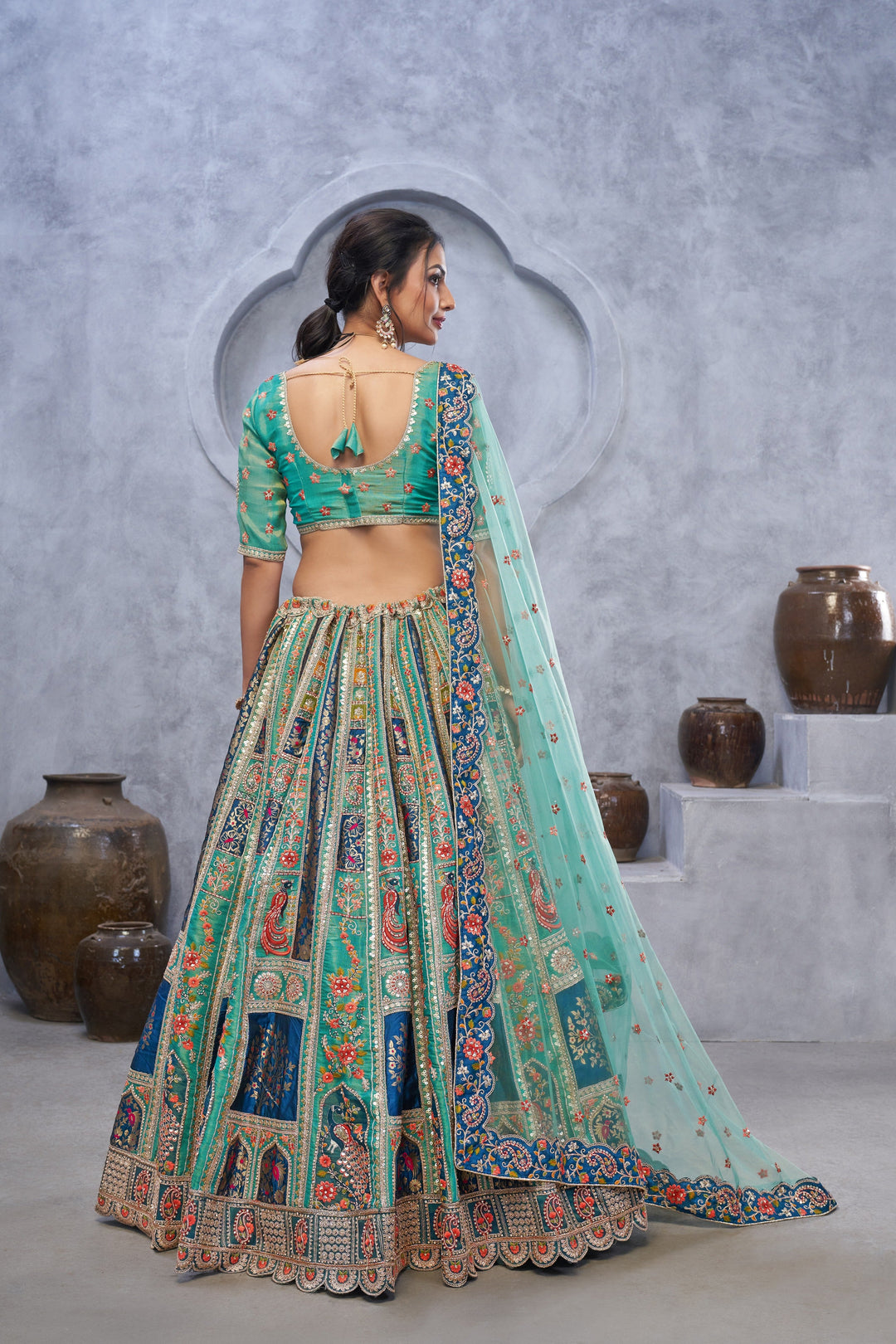 Sea Green Embroidered lehenga for Mehendi, Bridesmaid and Special Occasions | SHOBITAM