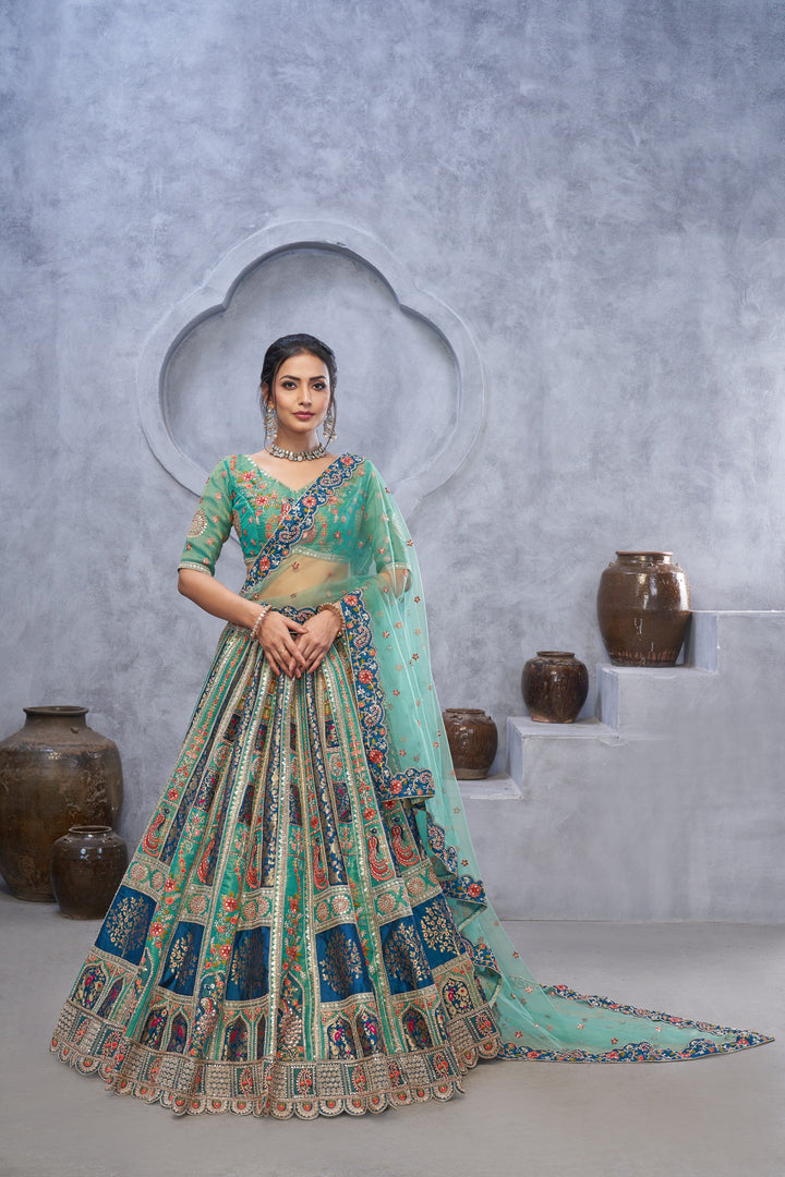Sea Green Embroidered lehenga for Mehendi, Bridesmaid and Special Occasions | SHOBITAM