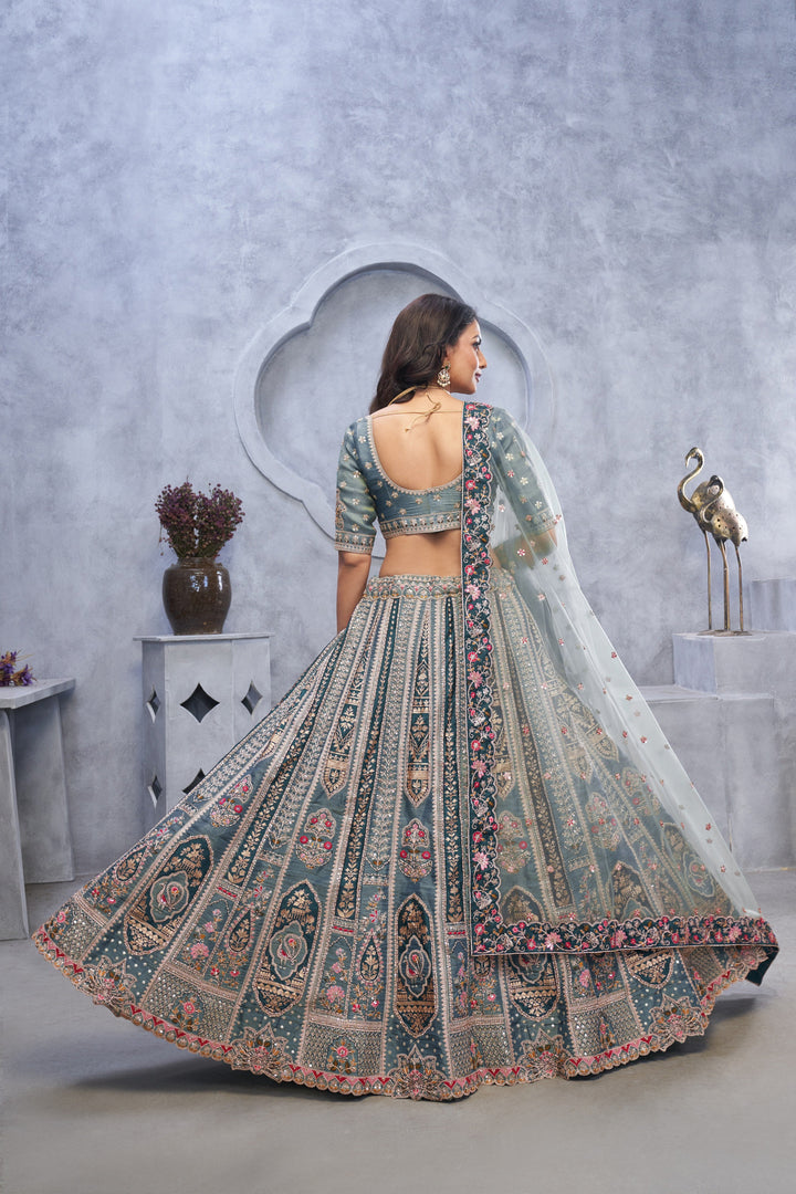 Regal Gray Silk Lehenga with Sequins and Stone Work.