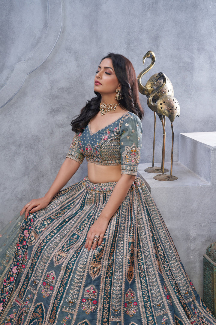 Regal Gray Silk Lehenga with Sequins and Stone Work.