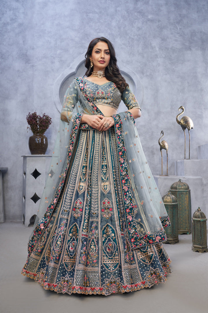 Regal Gray Silk Lehenga with Sequins and Stone Work.