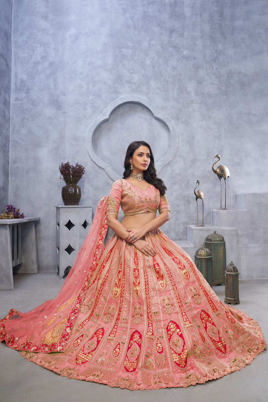 Royal Grace Embroidered Lehenga in Light Pink