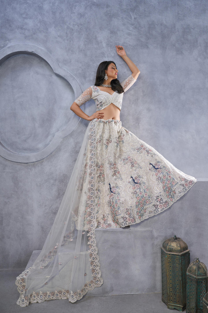 Ivory Elegance Embroidered Net Lehenga
