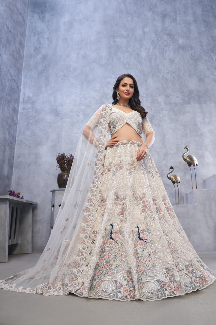 Ivory Elegance Embroidered Net Lehenga