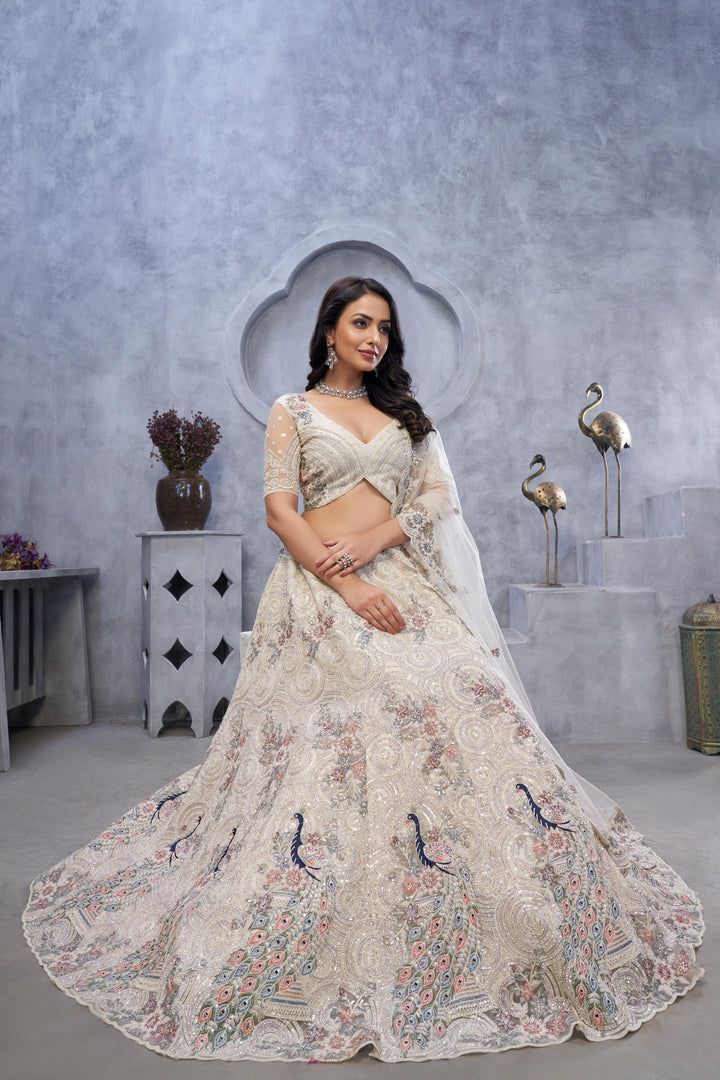 Ivory Elegance Embroidered Net Lehenga