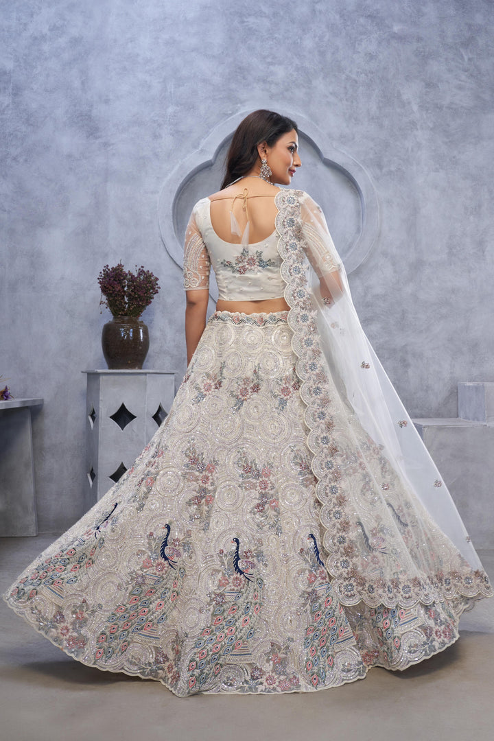 Ivory Elegance Embroidered Net Lehenga
