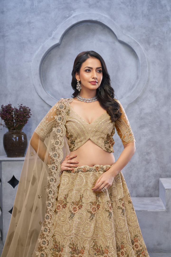 Golden Majesty Embroidered Net Lehenga