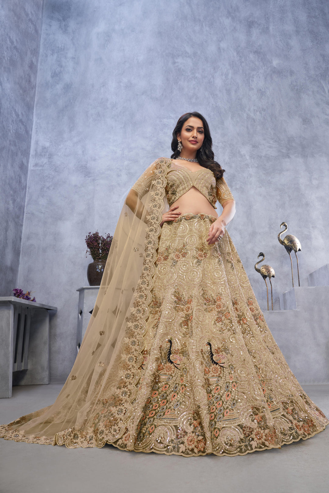 Golden Majesty Embroidered Net Lehenga