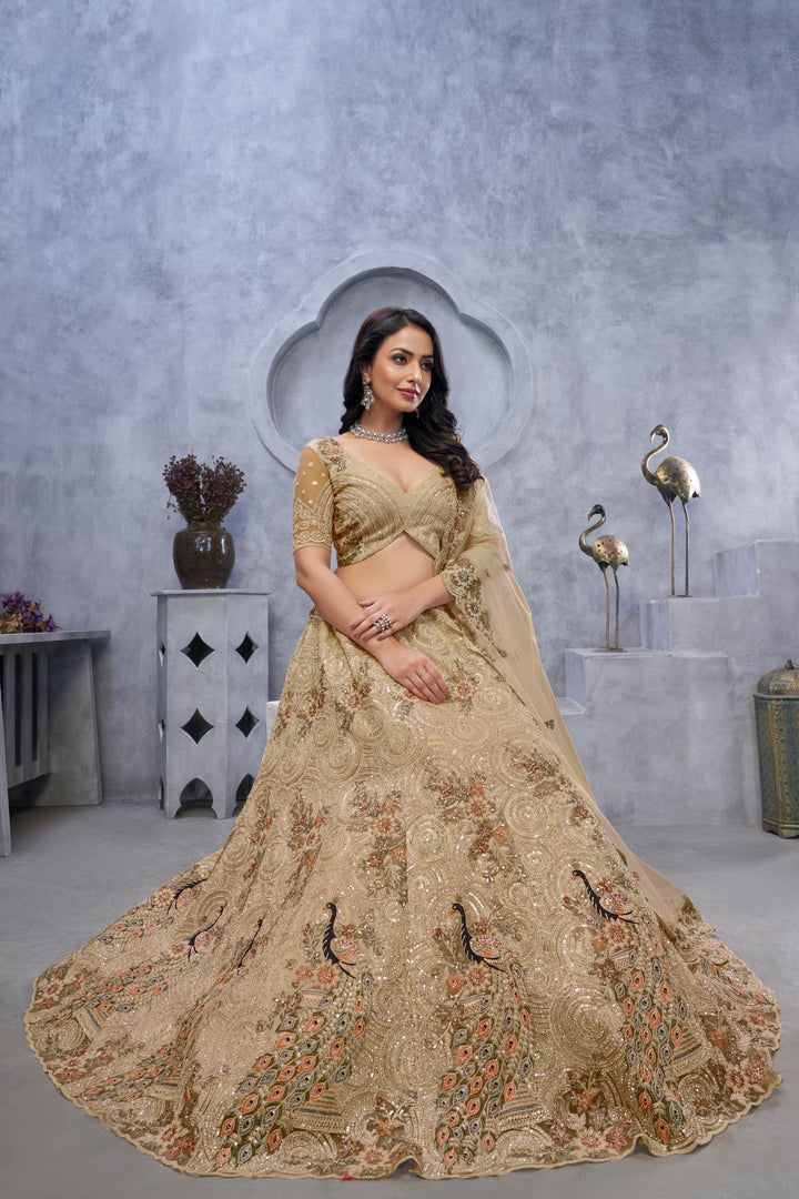 Golden Majesty Embroidered Net Lehenga