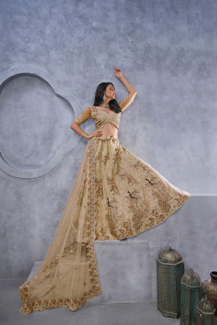 Golden Majesty Embroidered Net Lehenga