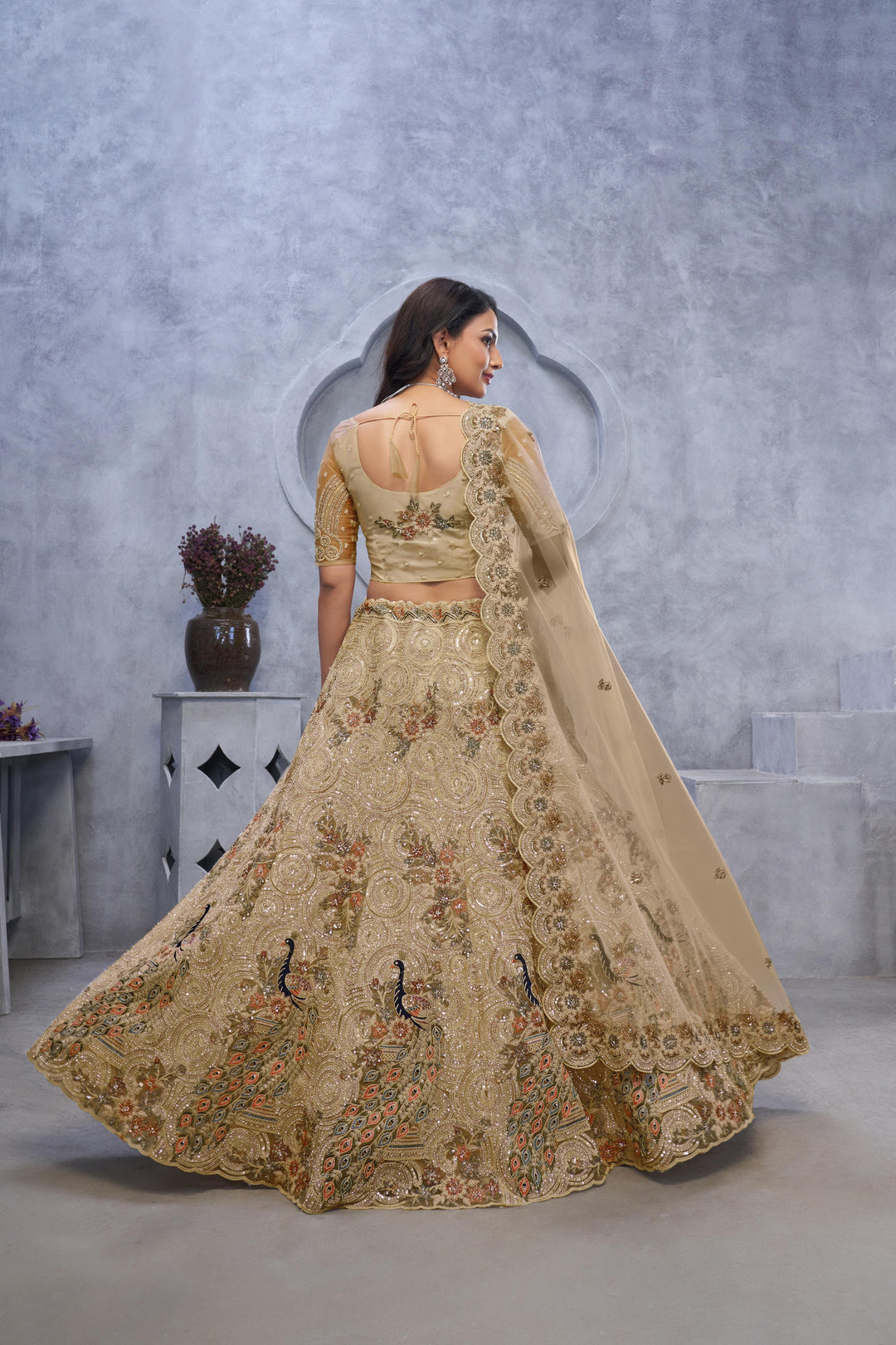 Golden Majesty Embroidered Net Lehenga