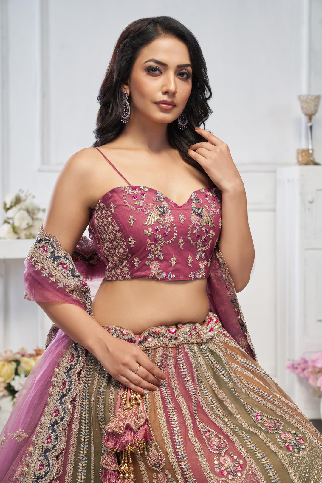 Royal Bloom Multi-Hue Net Lehenga for special occasions