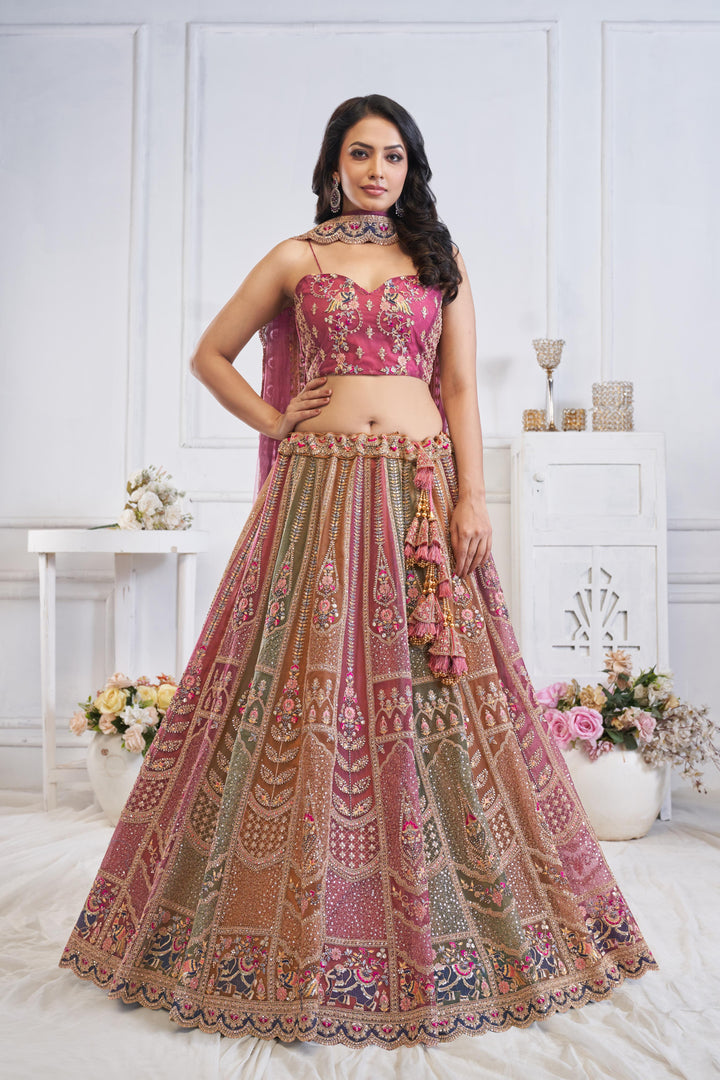 Royal Bloom Multi-Hue Net Lehenga for special occasions