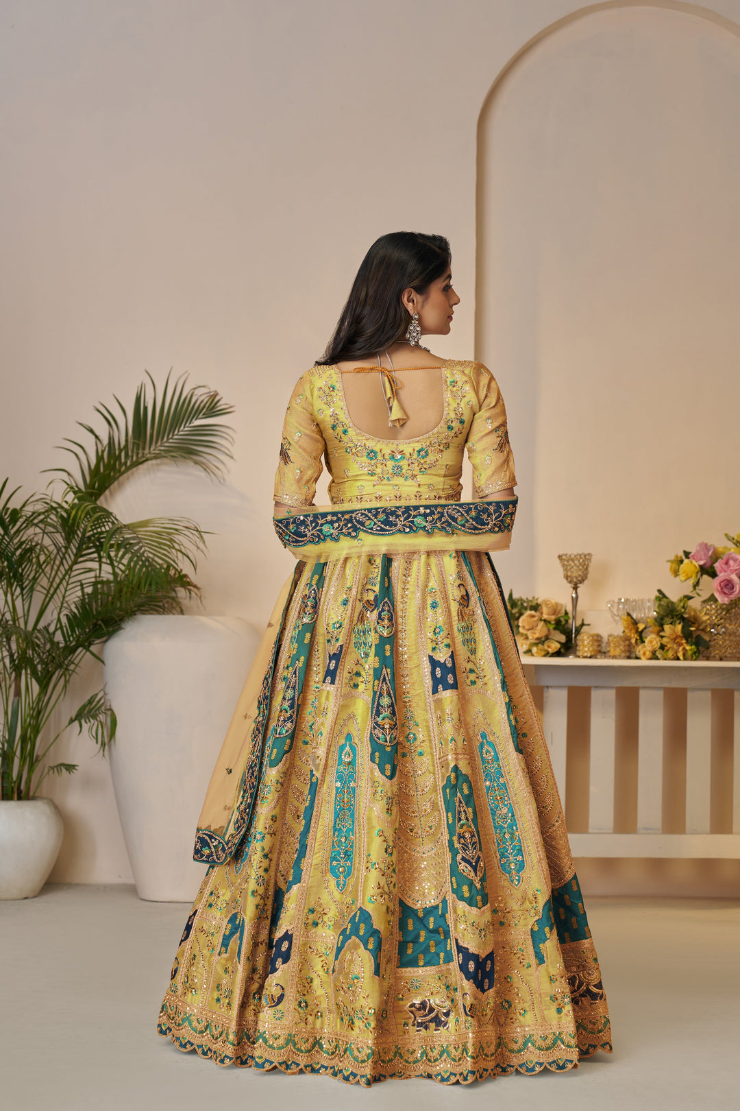 Zehra Vintage Banarasi Lehenga in Marigold Yellow