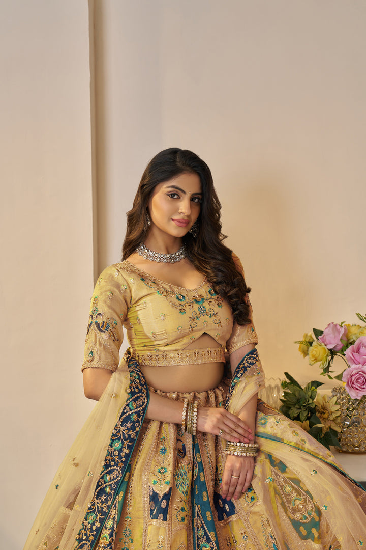 Zehra Vintage Banarasi Lehenga in Marigold Yellow