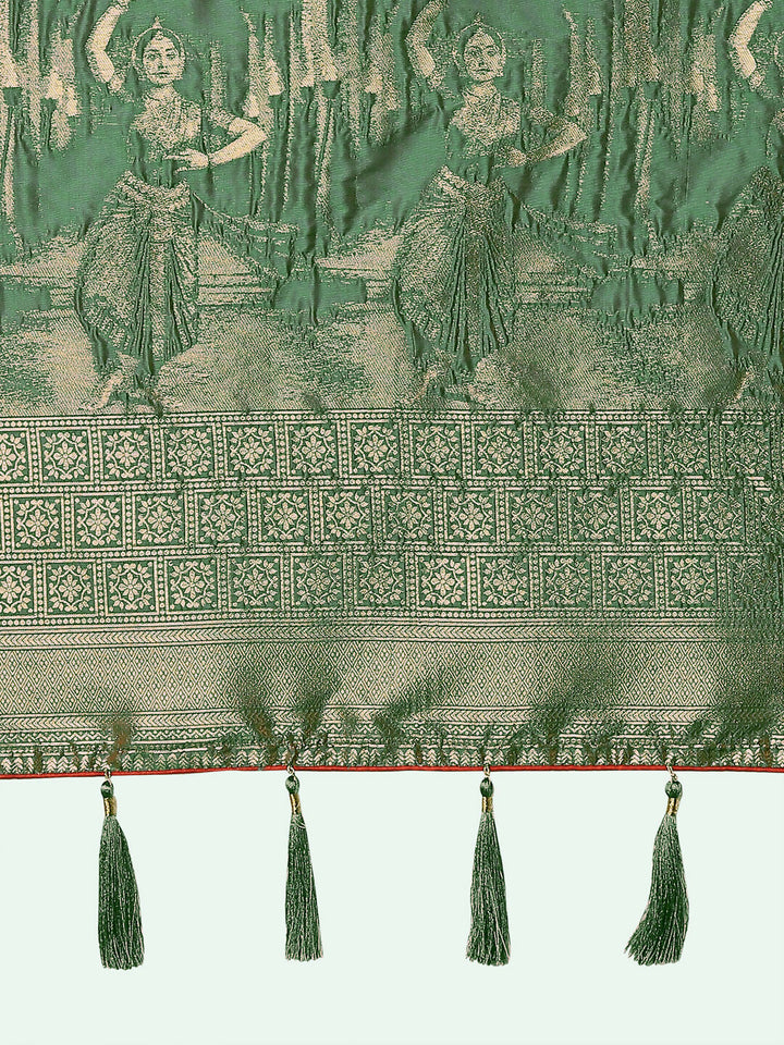 Red Faux Banarasi Silk Saree With Zari Woven Design | SHOBITAM