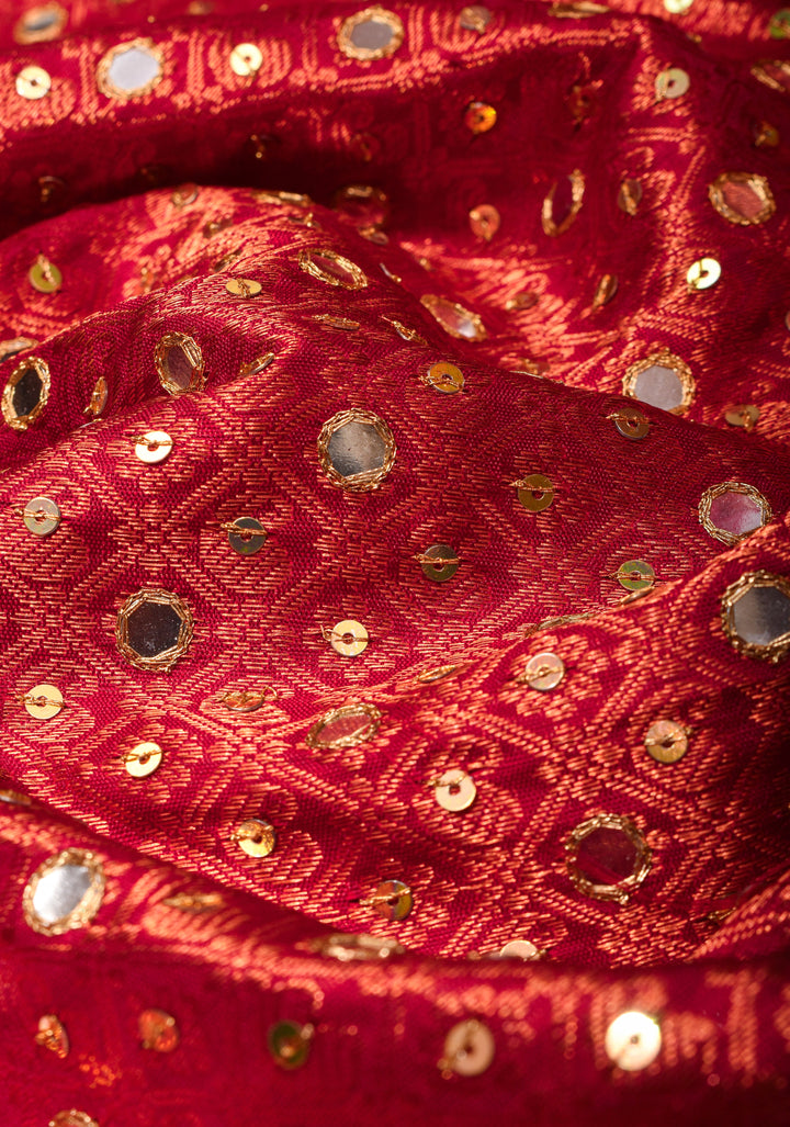 Orange Kanjivaram Silk Saree with Copper zari Buttas  and Sequins, cutdana work | SILK MARK CERTIFIED
