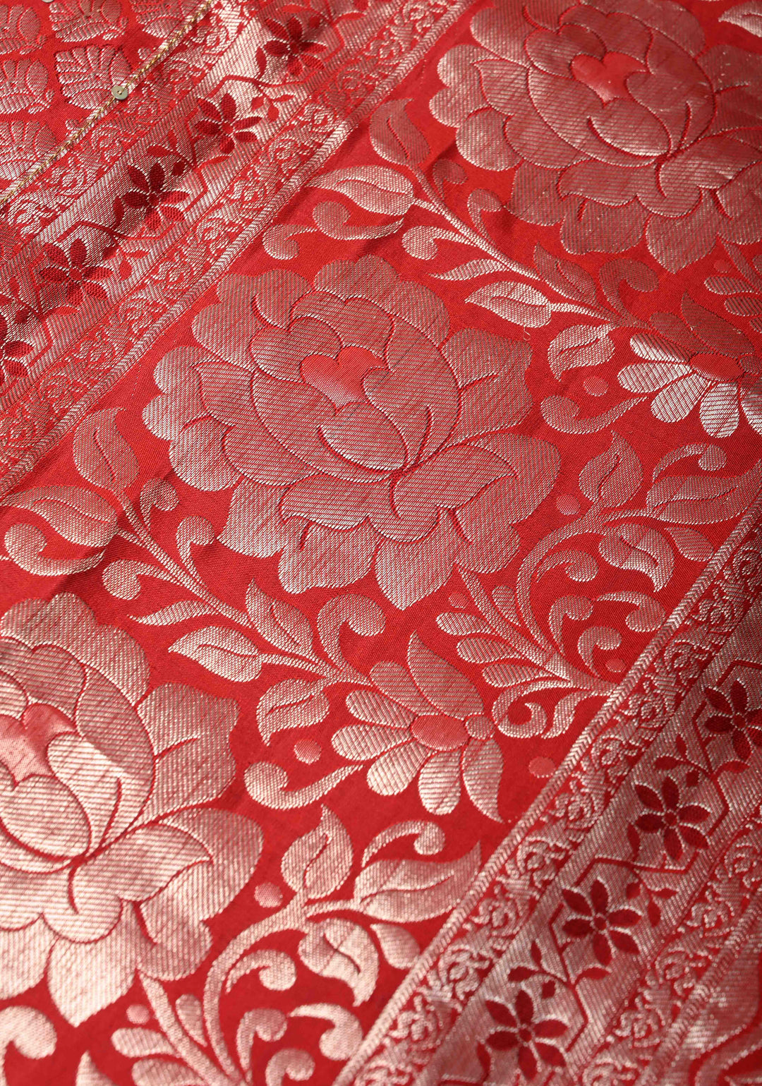 Rama Green Sequins,cutdana and Mirror Work on Kanjivaram Silk Saree with Floral, Peacock Brocade Jaal | SILK MARK CERTIFIED