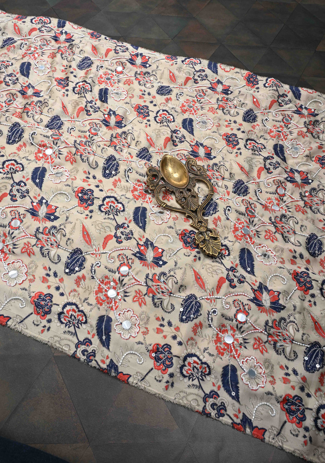 Light Sage Green Crepe Georgette Silk Saree with Floral digital Print, Sequins, Cutdana and Mirror Work
