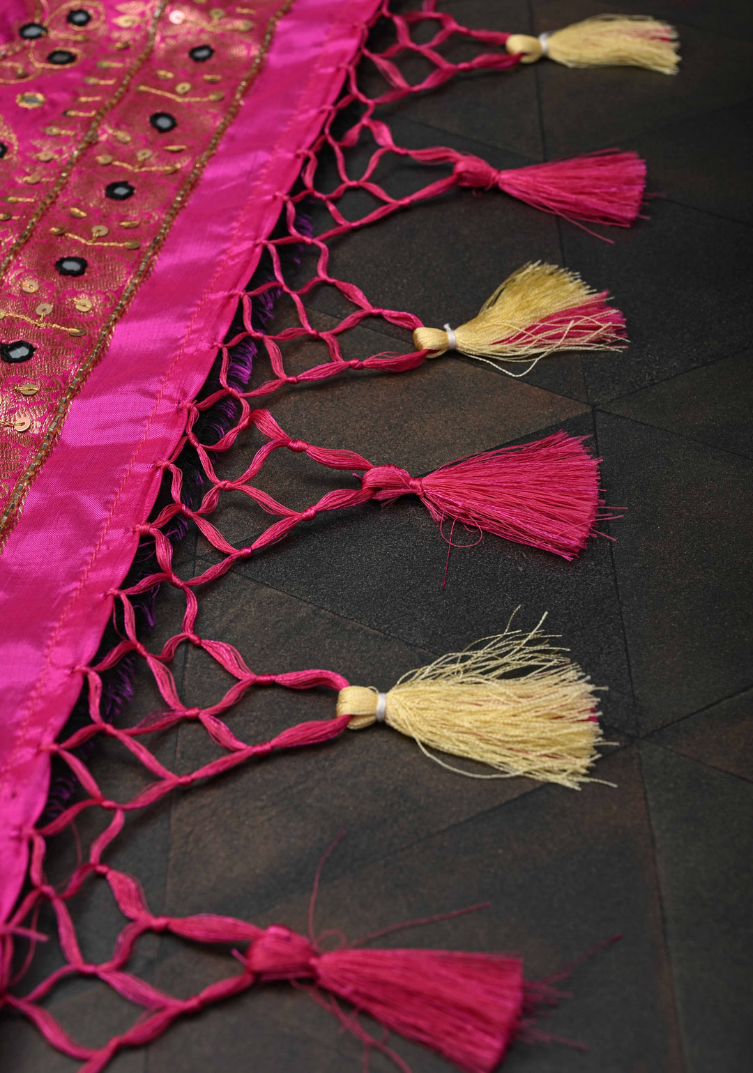 Handwork Sequins, cutdana, Mirror work on Black Katan Silk Saree | SILK MARK CERTIFIED