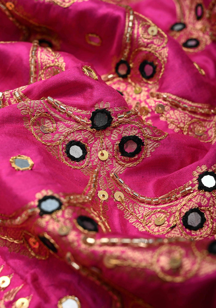 Handwork Sequins, cutdana, Mirror work on Black Katan Silk Saree | SILK MARK CERTIFIED