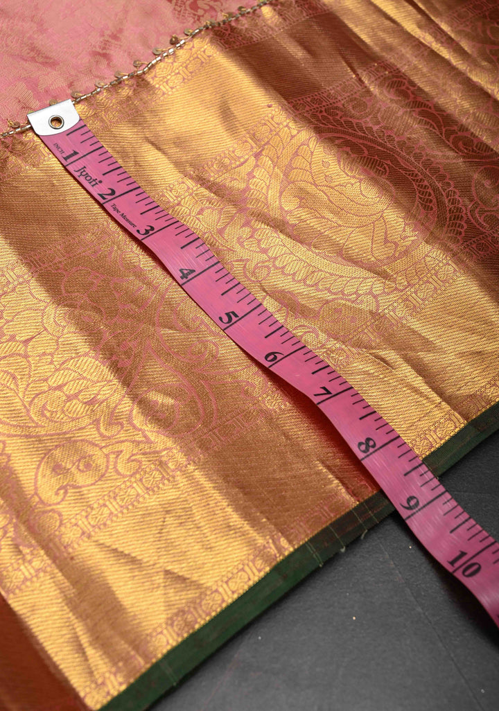Dusty Pink Sequins, cutdana, Mirror Work on Kanjivaram Pure Silk Saree with Floral Brocade and Zari Border | SILK MARK CERTIFIED