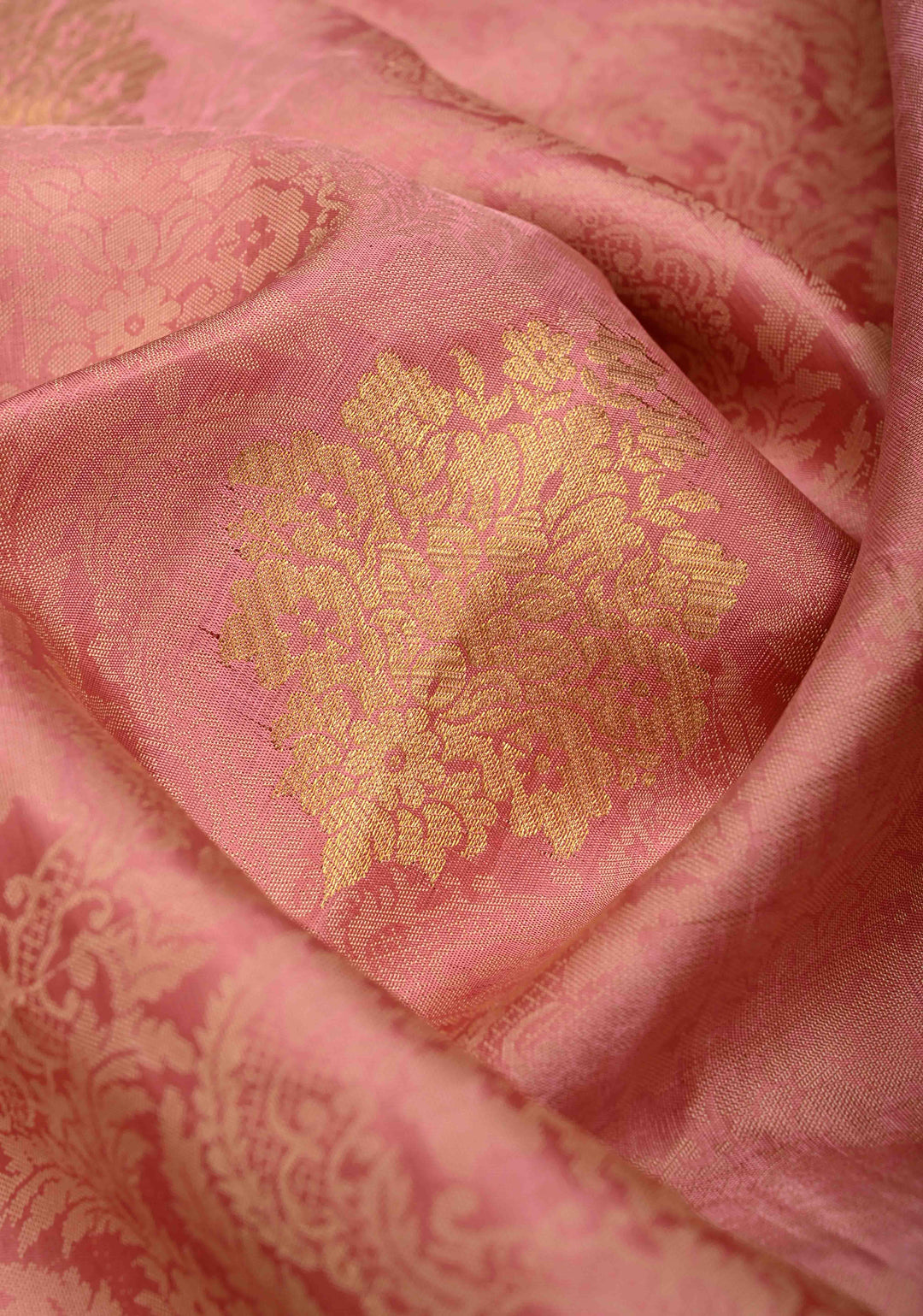 Dusty Pink Sequins, cutdana, Mirror Work on Kanjivaram Pure Silk Saree with Floral Brocade and Zari Border | SILK MARK CERTIFIED