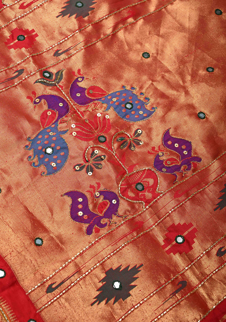 Bottle Green Kanchi Silk Cotton Saree with Meenakari Buttas with paithani style border  and Embellishments