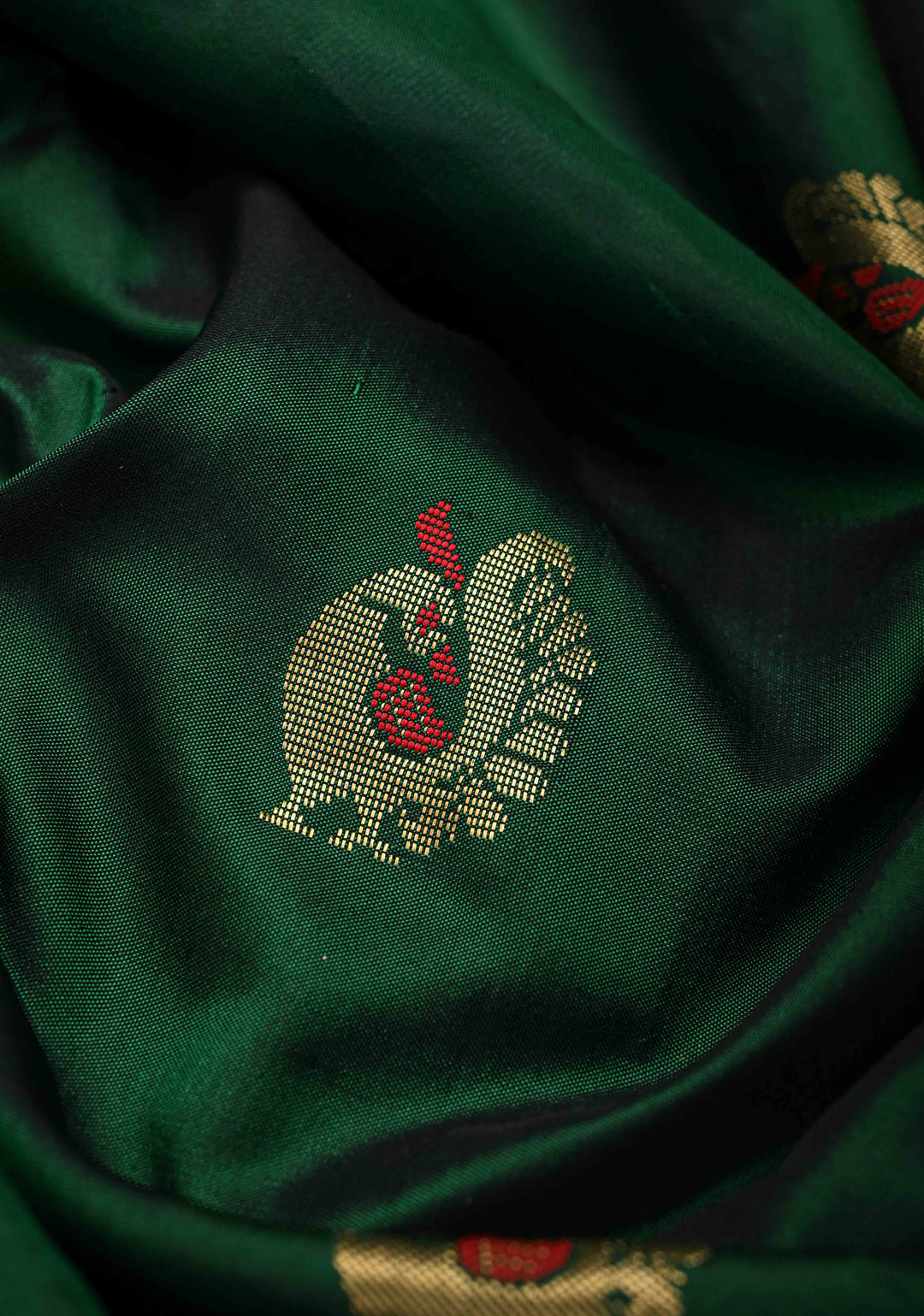Bottle Green Kanchi Silk Cotton Saree with Meenakari Buttas with paithani style border  and Embellishments