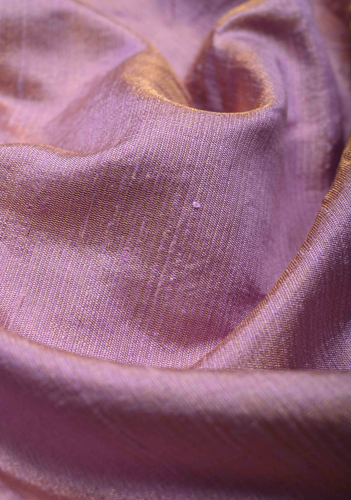 Lilac Tissue Pure Raw Silk Kanjivaram Saree with Wide Zari Border and Sequins, Cutdana Moti Hand Work  | SILK MARK CERTIFIED