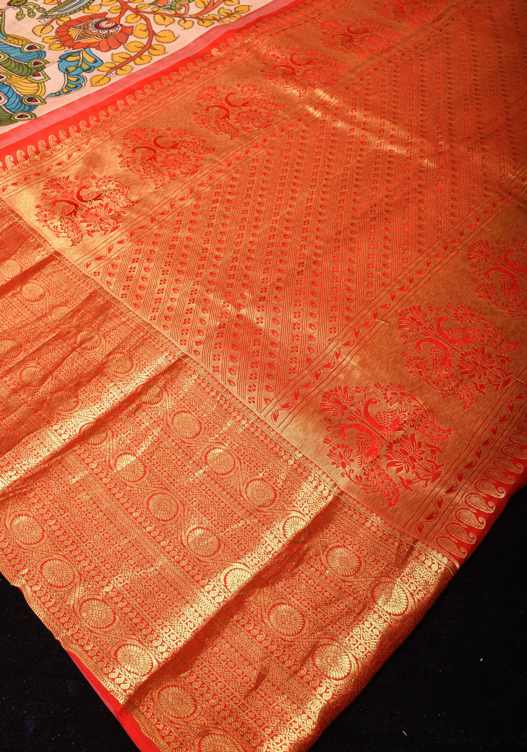 Preorder : Tree of Life - Iconic Pen Kalamkari on Pure Kanjivaram SIlk with wide border saree| SILK MARK CERTIFIED