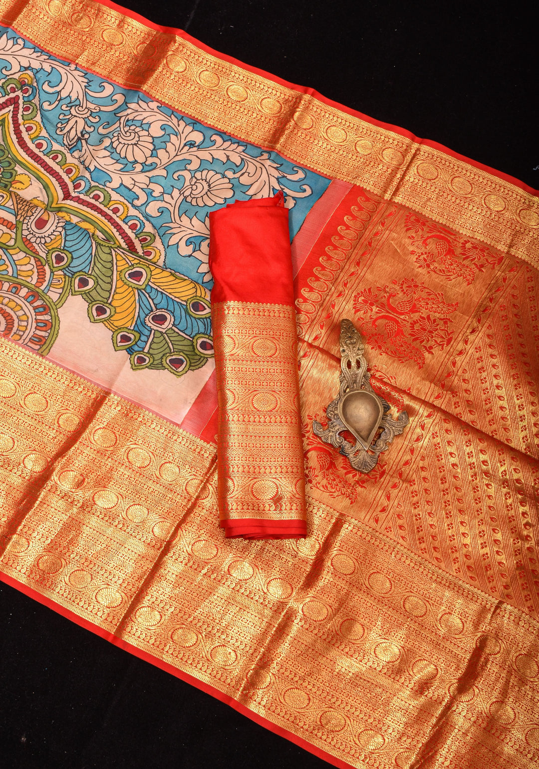 Preorder : Tree of Life - Iconic Pen Kalamkari on Pure Kanjivaram SIlk with wide border saree| SILK MARK CERTIFIED