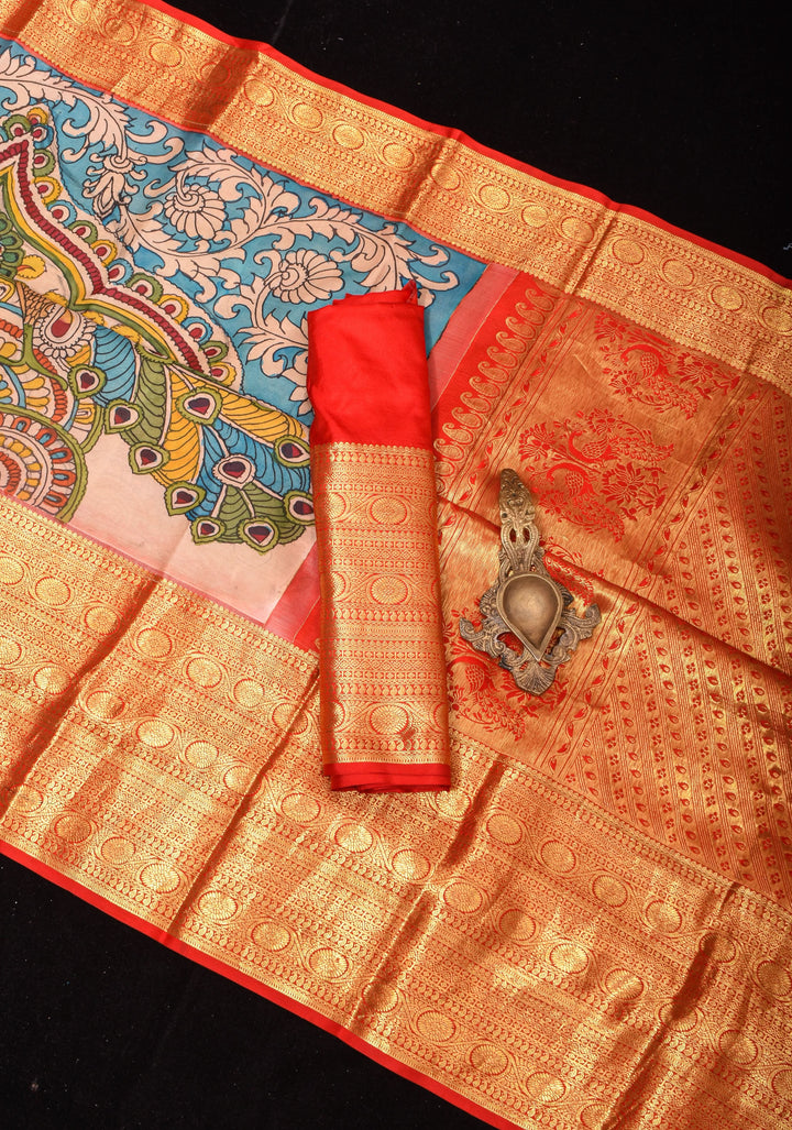 Preorder : Tree of Life - Iconic Pen Kalamkari on Pure Kanjivaram SIlk with wide border saree| SILK MARK CERTIFIED