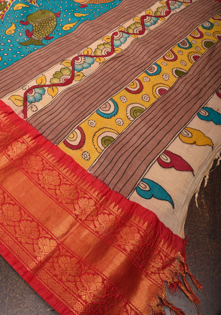 Authentic Pen Kalamkari on Chennuri Silk with Big Border