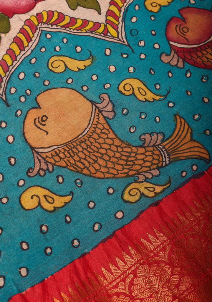 Authentic Pen Kalamkari on Chennuri Silk with Big Border