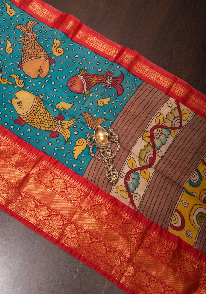 Authentic Pen Kalamkari on Chennuri Silk with Big Border