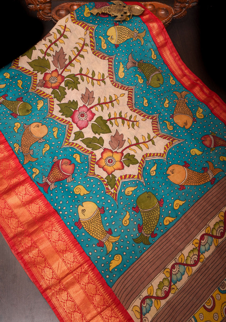Authentic Pen Kalamkari on Chennuri Silk with Big Border